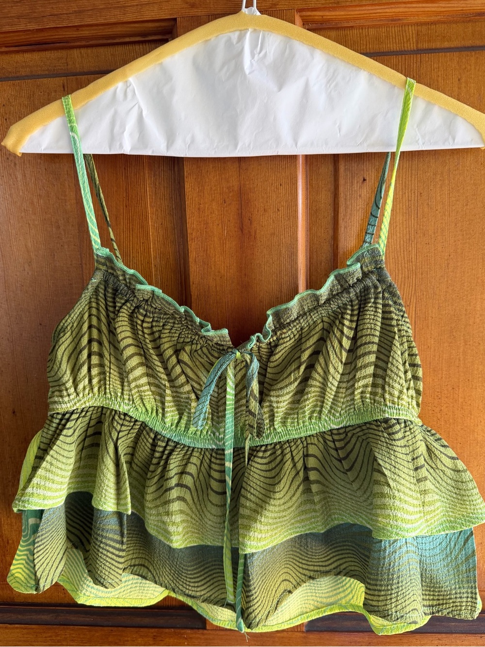 NEW Lightweight Green Ruffled Spaghetti Strap Top
